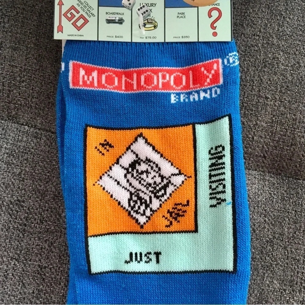 Novelty “Monopoly” Money Game Crew Socks, Blue, Green, Unisex